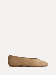 Linzi Taupe Structure Square Toe Ballet Flats With Top Stitching - Image 2 of 5