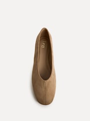 Linzi Taupe Structure Square Toe Ballet Flats With Top Stitching - Image 4 of 5