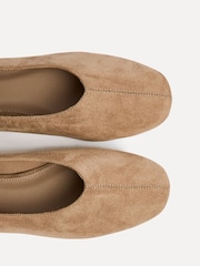 Linzi Taupe Structure Square Toe Ballet Flats With Top Stitching - Image 5 of 5