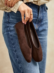 Linzi Brown Structure Square Toe Ballet Flats With Top Stitching - Image 1 of 6