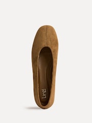 Linzi Tan Structure Square Toe Ballet Flats With Top Stitching - Image 4 of 5