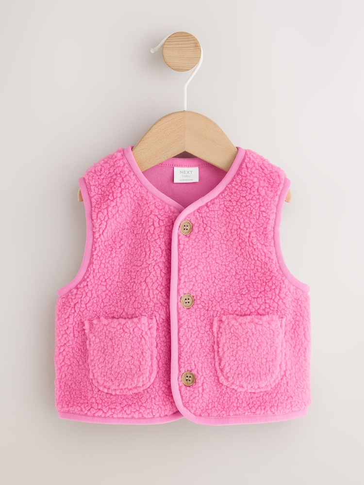 Pink Borg Baby Gilet Jacket (0mths-2yrs) - Image 1 of 5 Pink Borg Baby Gilet Jacket (0mths-2yrs) - Image 1 of 5