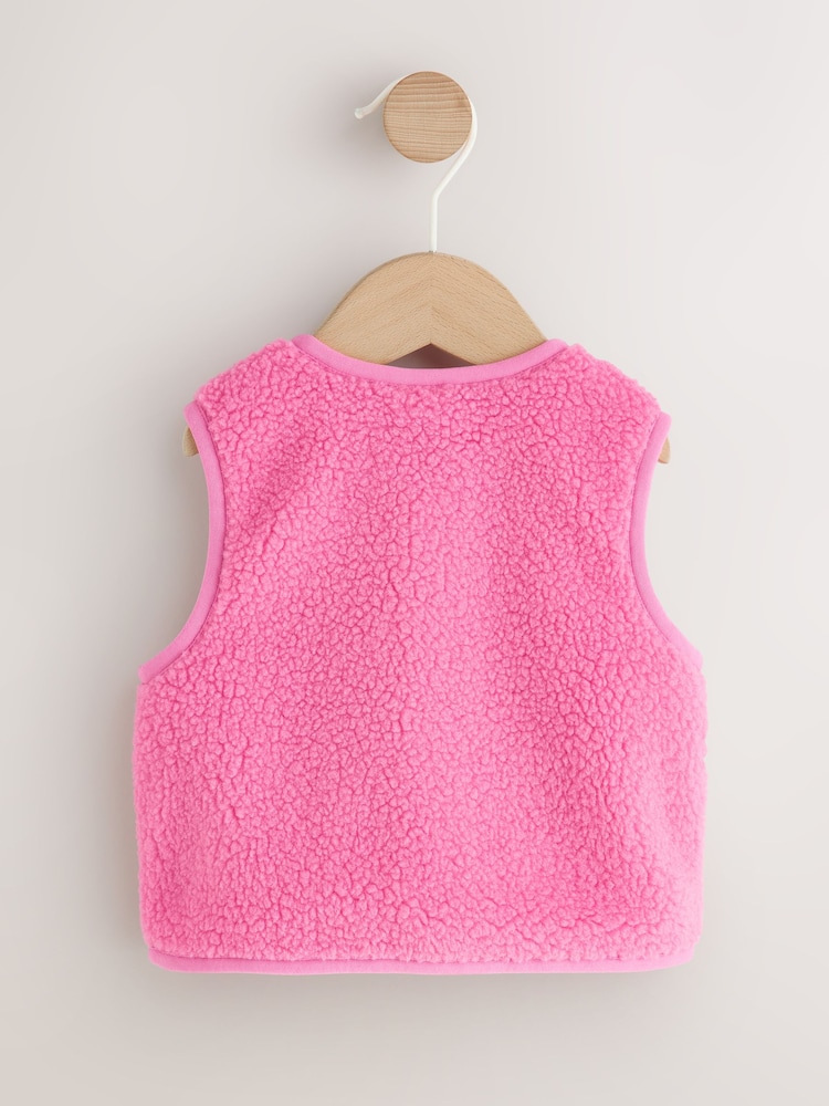 Pink Borg Baby Gilet Jacket (0mths-2yrs) - Image 2 of 5 Pink Borg Baby Gilet Jacket (0mths-2yrs) - Image 2 of 5