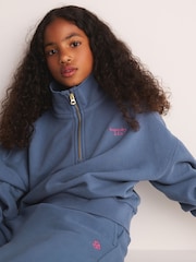 Superdry Blue Half Zip Sweatshirt and Wide Leg Joggers Set - Image 2 of 14