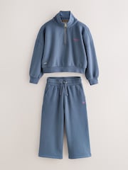Superdry Blue Half Zip Sweatshirt and Wide Leg Joggers Set - Image 7 of 14