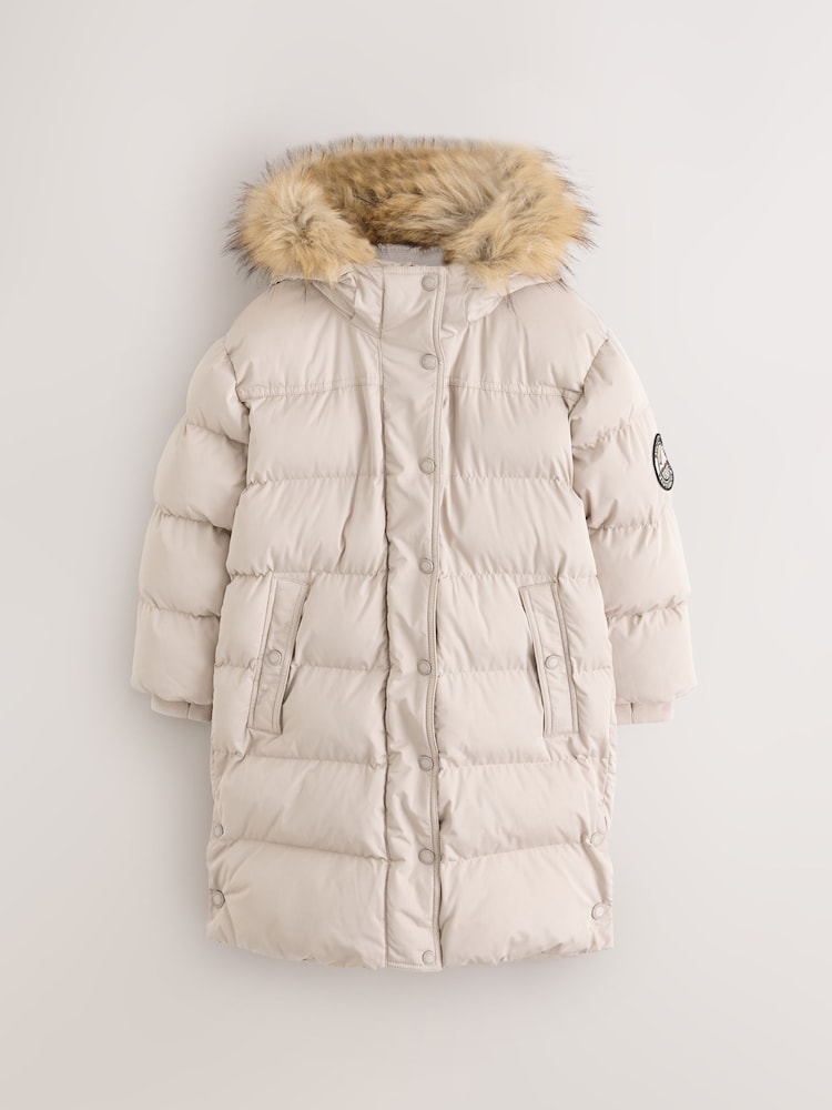 Superdry Cream Everest Longline Padded Coat - Image 1 of 6 Superdry Cream Everest Longline Padded Coat - Image 1 of 6