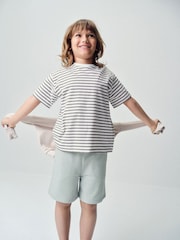 The Set 6 Piece Jersey Crew Short Sleeve Oversized T-Shirt and Shorts Set Green/White/Brown - Image 3 of 15