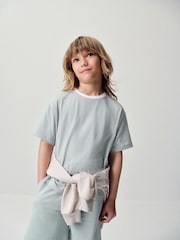 The Set 6 Piece Jersey Crew Short Sleeve Oversized T-Shirt and Shorts Set Green/White/Brown - Image 7 of 15