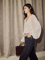 BHOEM Ecru Polka Dots Fluid V-Neckline Blouse - Image 3 of 5