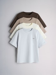 The Set 4 Pack Heavyweight Jersey Short Sleeve T-Shirts with Embroidered Motif Blue/Brown/White - Image 1 of 6