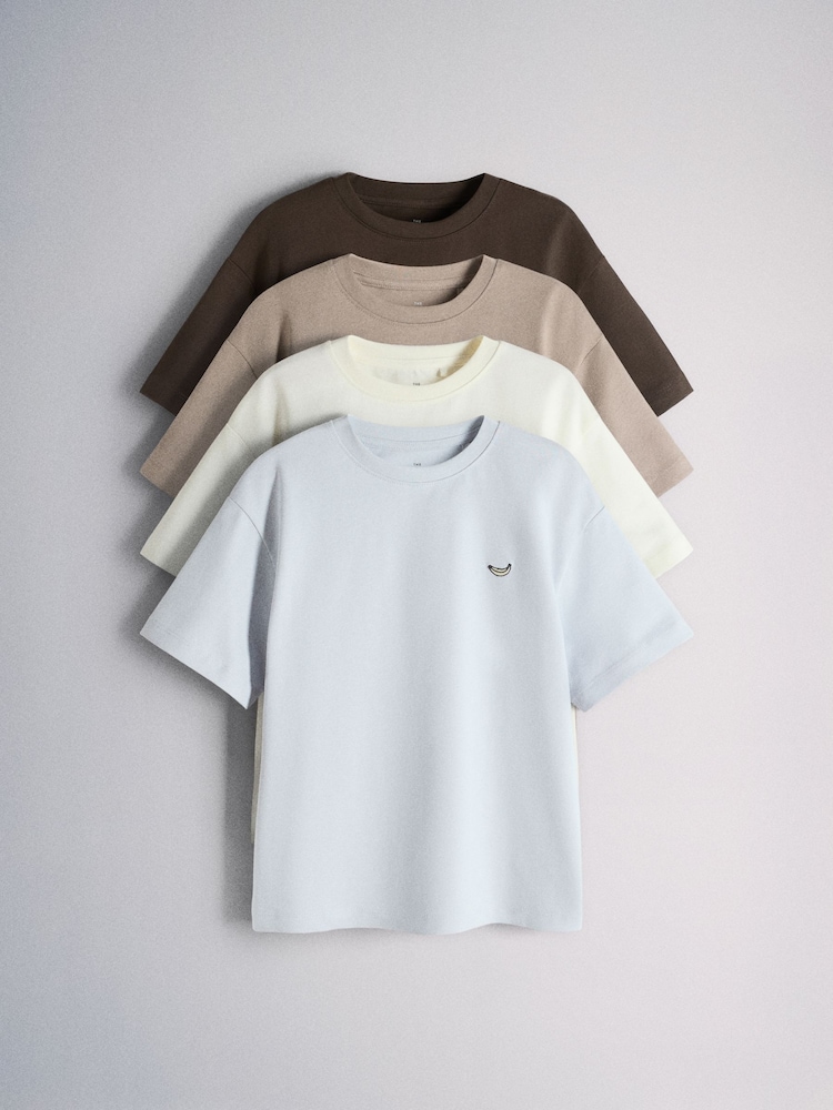 The Set 4 Pack Heavyweight Jersey Short Sleeve T-Shirts with Embroidered Motif Blue/Brown/White - Image 1 of 6