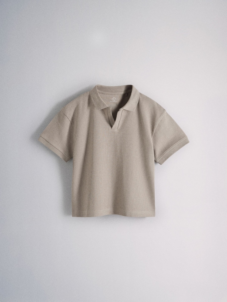 The Set 2 Pack Jersey Rib Short Sleeve Crew T-Shirt, Trophy Neck and Short Set Brown/Cream - Image 2 of 6