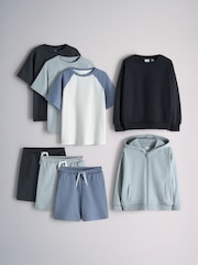 The Set 8 Piece Jersey Zip Through Hoody Crew Joggers Shorts and Short Sleeve Oversized T-Shirt Set Blue/Navy/White - Image 1 of 19