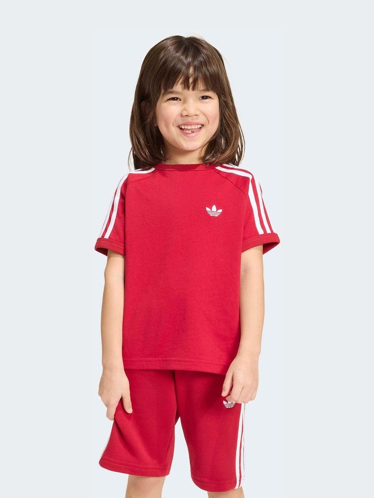 adidas Originals Red 3 Stripe T-Shirt - Image 1 of 6 adidas Originals Red 3 Stripe T-Shirt - Image 1 of 6