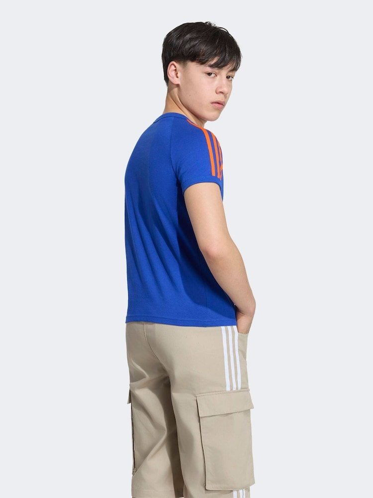 adidas Originals Blue/Orange 3 Stripes T-Shirt - Image 2 of 6 adidas Originals Blue/Orange 3 Stripes T-Shirt - Image 2 of 6