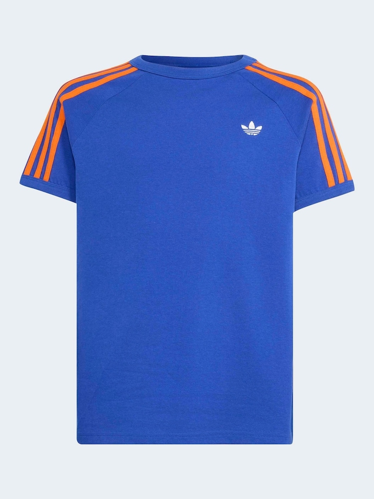 adidas Originals Blue/Orange 3 Stripes T-Shirt - Image 6 of 6 adidas Originals Blue/Orange 3 Stripes T-Shirt - Image 6 of 6
