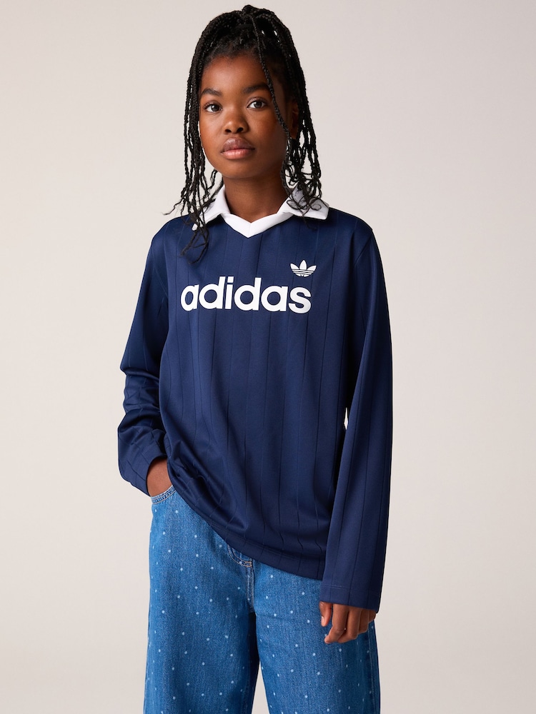 adidas Originals långärmad kritrandig pikétröja - Bild 1 av 6