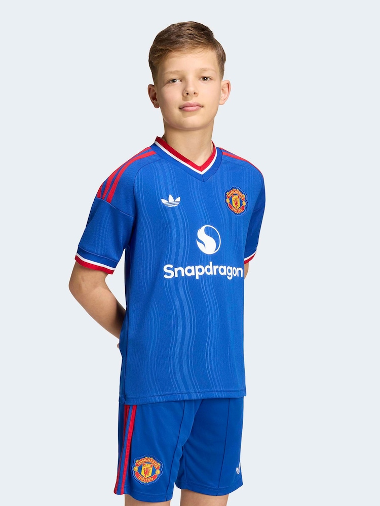 adidas Blue Kids Manchester United 26/27 Away T-Shirt - Image 1 of 6 adidas Blue Kids Manchester United 26/27 Away T-Shirt - Image 1 of 6