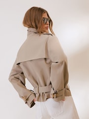 Friends Like These Olive Green Short Belted Trench Coat - Image 5 of 6