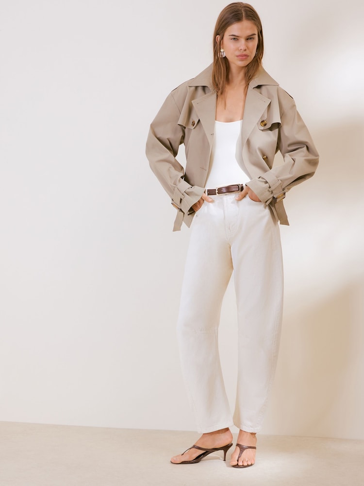 Friends Like These Olive Green Short Belted Trench Coat - Image 6 of 6
