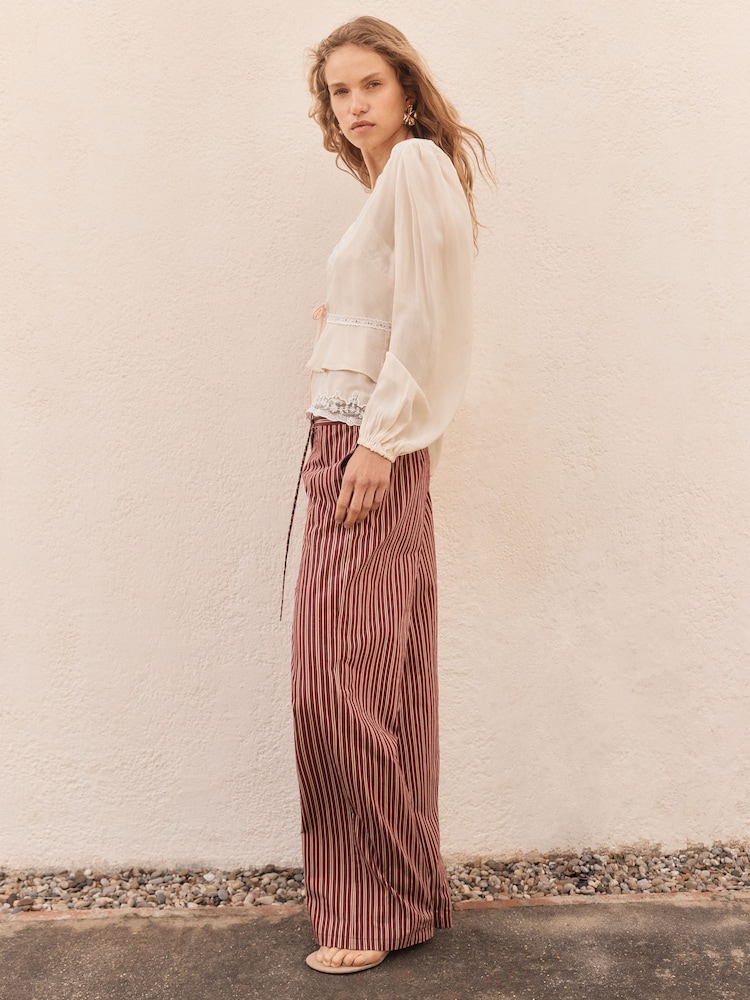 BHOEM Burgundy Red Stripe Straight Cotton Trousers - Image 2 of 5