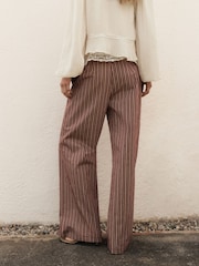 BHOEM Burgundy Red Stripe Straight Cotton Trousers - Image 4 of 5