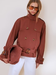 Friends Like These Burnt Red Short Belted Trench Coat - Image 1 of 5