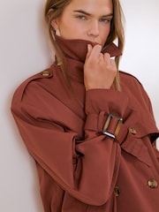 Friends Like These Burnt Red Short Belted Trench Coat - Image 2 of 5