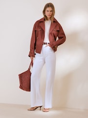 Friends Like These Burnt Red Short Belted Trench Coat - Image 3 of 5