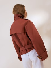 Friends Like These Burnt Red Short Belted Trench Coat - Image 4 of 5