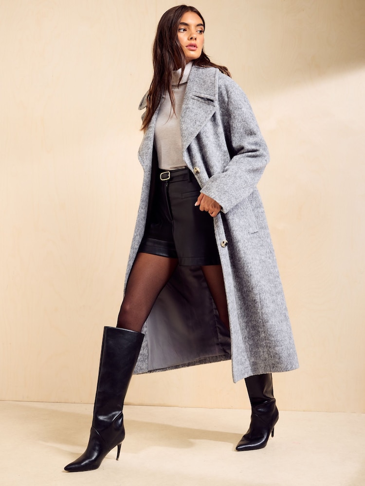 Friends Like These Grey Smart Twill Long Wool Coat - Image 1 of 6 Friends Like These Grey Smart Twill Long Wool Coat - Image 1 of 6