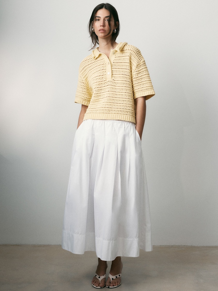 BHOEM Midi Pleated Poplin White Skirt - Image 1 of 6