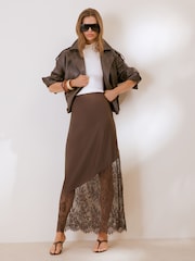 Friends Like These Chocolate Brown Faux Leather Bomber Jacket - Image 2 of 4