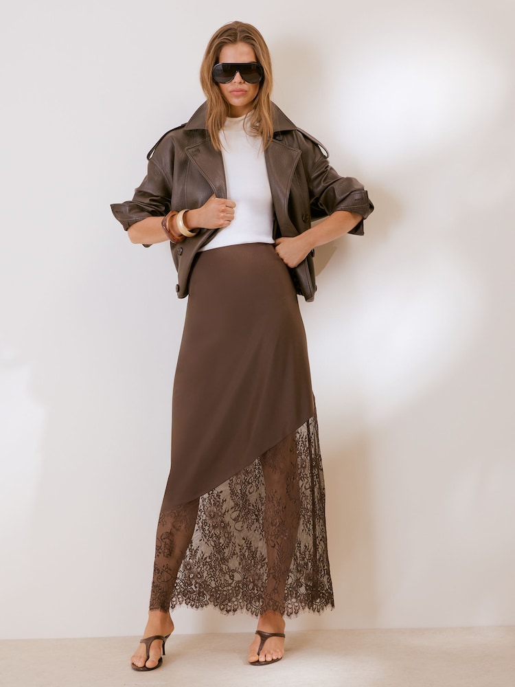 Friends Like These Chocolate Brown Faux Leather Bomber Jacket - Image 2 of 4 Friends Like These Chocolate Brown Faux Leather Bomber Jacket - Image 2 of 4
