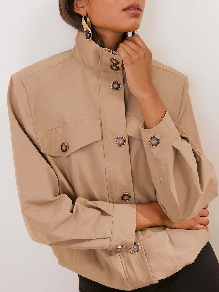 Friends Like These Neutral Lightweight Funnel Neck Jacket - Image 1 of 5