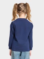 adidas Originals Blue 3-Stripe Long Sleeve T-Shirt - Image 2 of 5