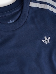 adidas Originals Blue 3-Stripe Long Sleeve T-Shirt - Image 6 of 7