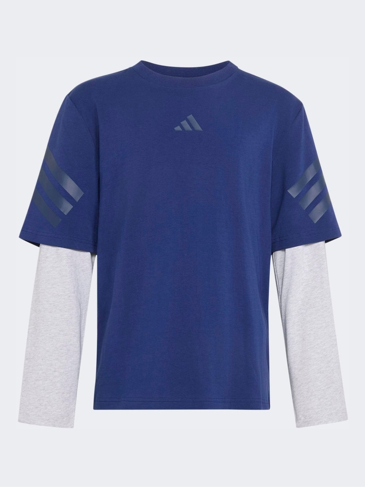 adidas Blue Future Icons 2-In-1 Long Sleeve T-Shirt - Image 1 of 1