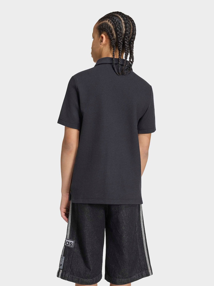 adidas Originals Black Waffle Polo T-Shirt - Image 2 of 7