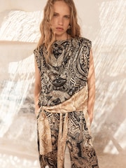 BHOEM Black Satin Paisley Printed Draped Top - Image 1 of 5