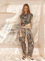 BHOEM Black Satin Paisley Printed Draped Top - Image 2 of 5