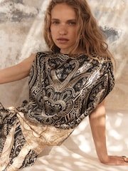 BHOEM Black Satin Paisley Printed Draped Top - Image 3 of 5