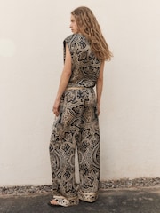 BHOEM Black Satin Paisley Printed Draped Top - Image 4 of 5