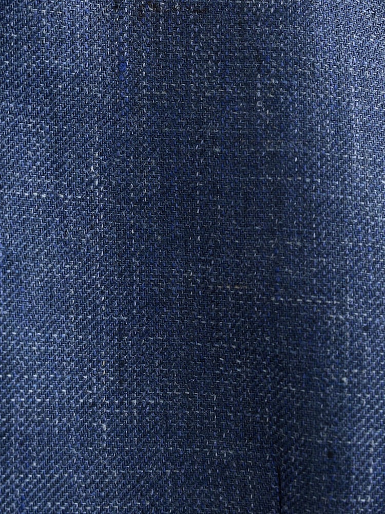 أزرق داكن أزرق - Signature 100% Linen Textured Double Breasted Blazer - صورة 10 من 10