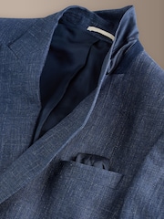 أزرق داكن أزرق - Signature 100% Linen Textured Double Breasted Blazer - صورة 7 من 10