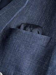 أزرق داكن أزرق - Signature 100% Linen Textured Double Breasted Blazer - صورة 8 من 10