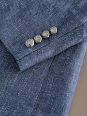 أزرق داكن أزرق - Signature 100% Linen Textured Double Breasted Blazer - صورة 9 من 10
