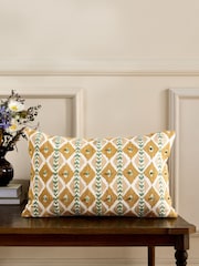 Nina Campbell Ochre Ikat Stripe Embroidered Cushion - Image 1 of 6