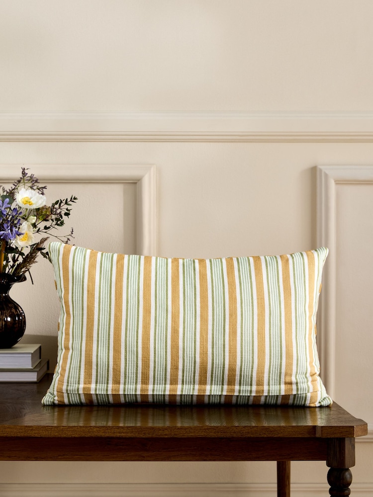 Nina Campbell Ochre Ikat Stripe Embroidered Cushion - Image 2 of 6