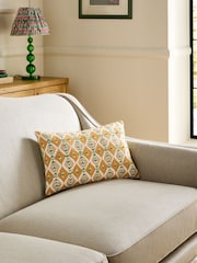 Nina Campbell Ochre Ikat Stripe Embroidered Cushion - Image 3 of 6